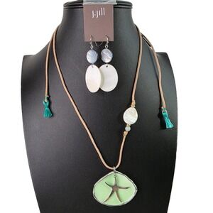 J Jill Coastal Jewelry Set Starfish Pendant Necklace & Shell Earrings Beachcore